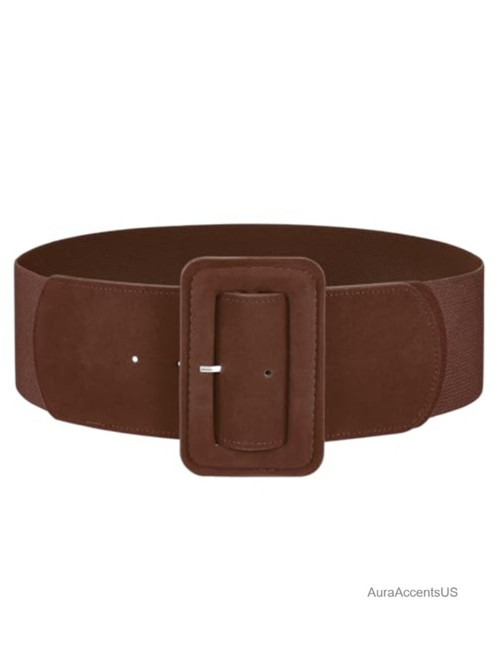 Wide Suede Stretch Belt with Vintage Chunky Square Buckle | Adjustable Waist